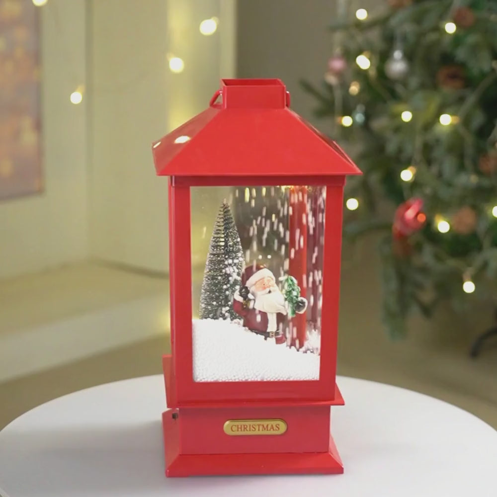 Large Red Lantern Snowglobe with Light,Music and Snowfall.