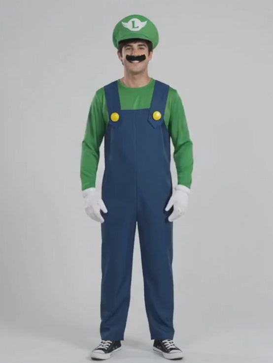 Super Brother Green Plumber Adult Halloween Costume Fancy Dress Up