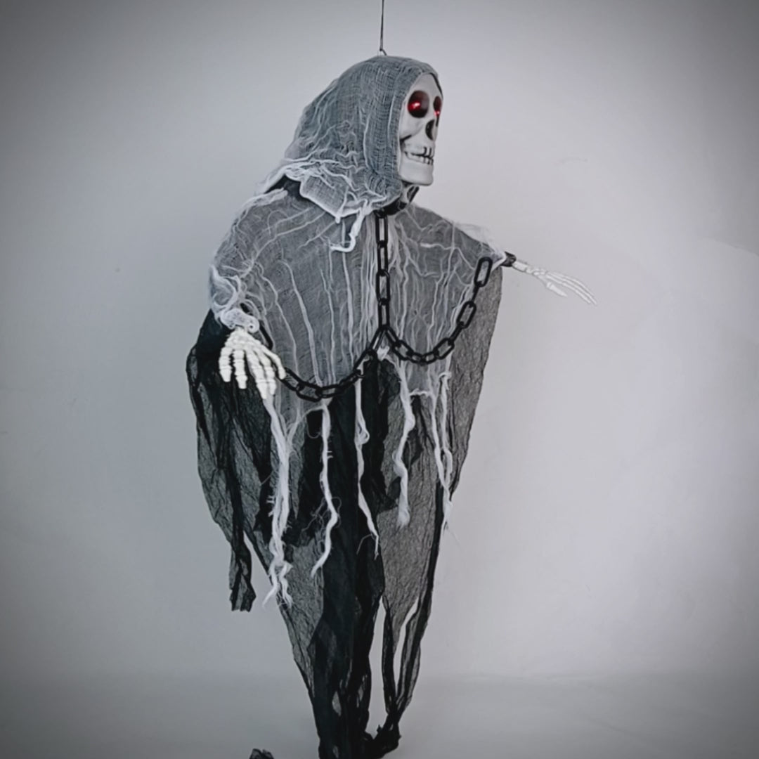 Led Light & Voice operated Long Hanging Flying Ghost Décor, Black