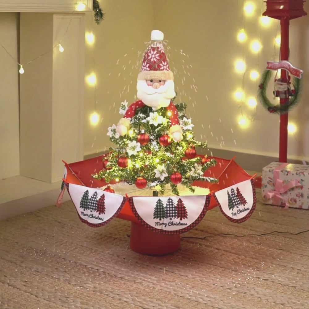 2.5feet, Santa Topper Tree  themed Snowfall effect with light & music Umbrella styled Christmas home Décor