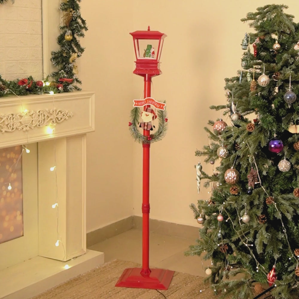 4.8 feet Santa with Tree & Deer Snowfall Lamp Post Christmas Decor