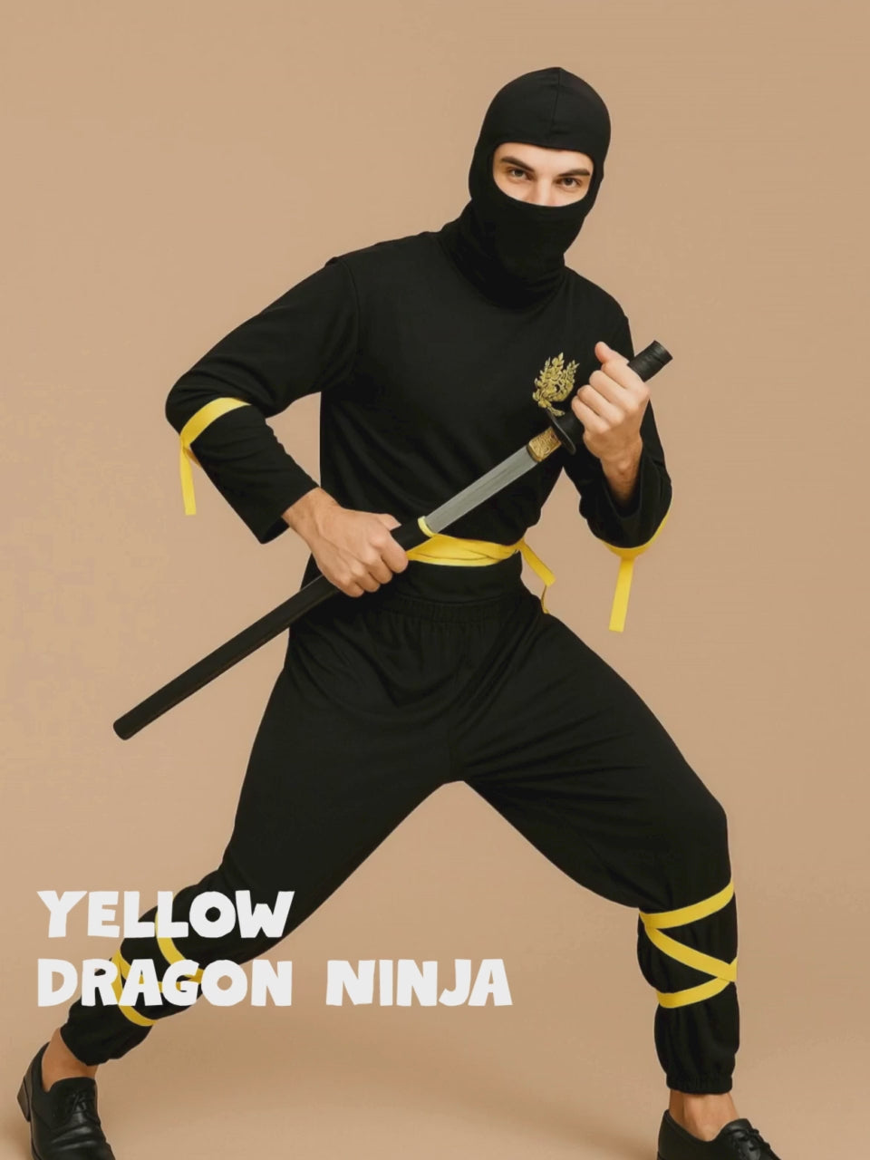 Yellow Dragon Ninja Adults Halloween Costume Fancy Dress Up