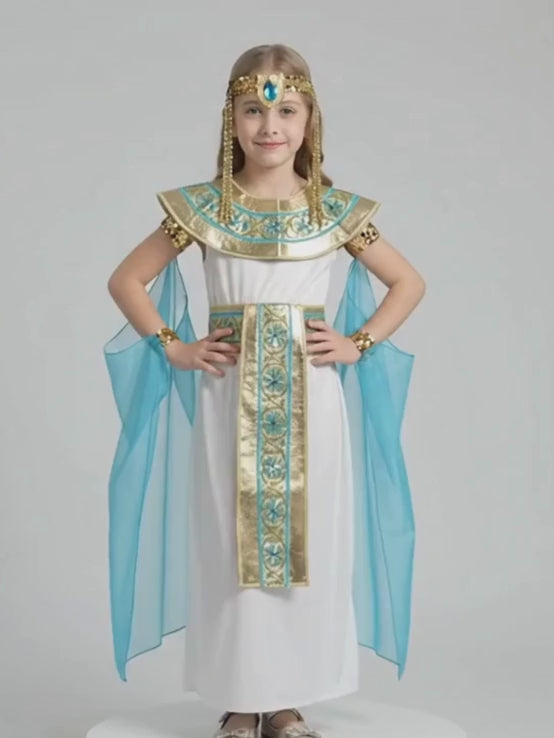 White & Blue Egyptian Girl , Kids Halloween Costume Dress Up for girls
