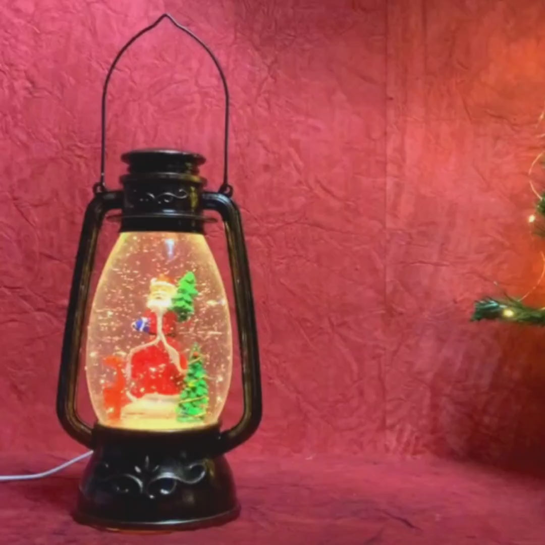 Santa with rotating gift  and Deer Musical Glitter Water Light, Christmas Snow Lantern