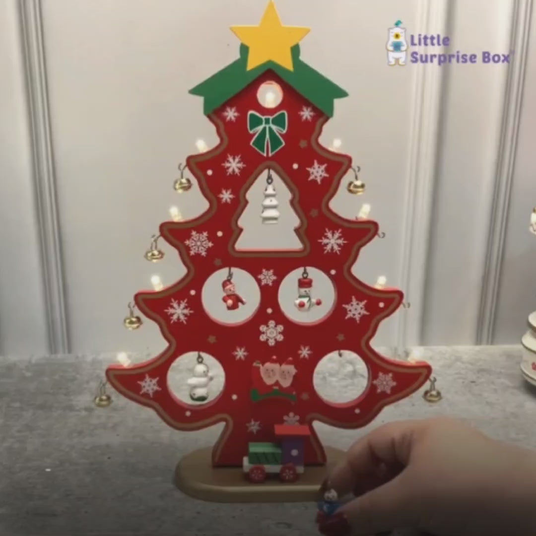 Red DIY Wooden Christmas Tree with LED Light