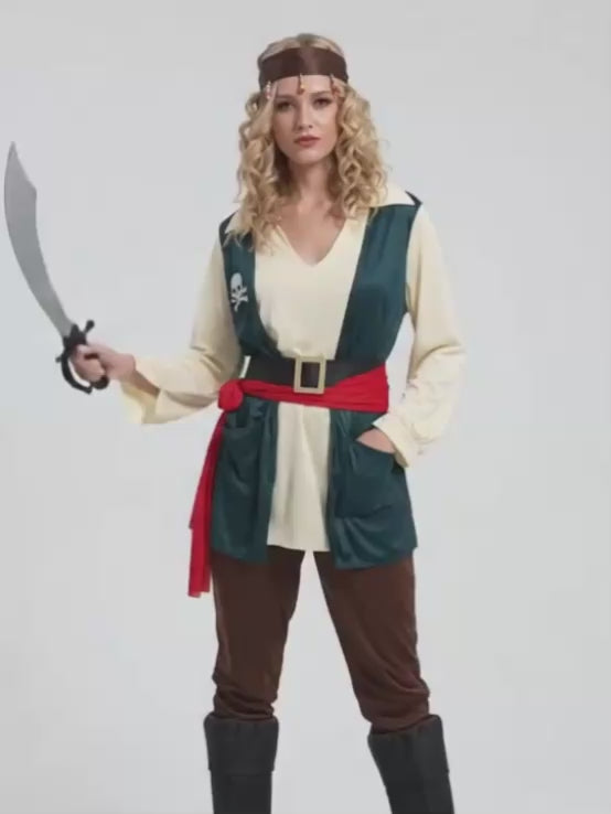 Green Coat Pirate Adult Halloween Costume Fancy Dress Up