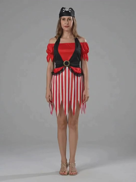 Red dress Pirate Adult Halloween Costume Fancy Dress Up