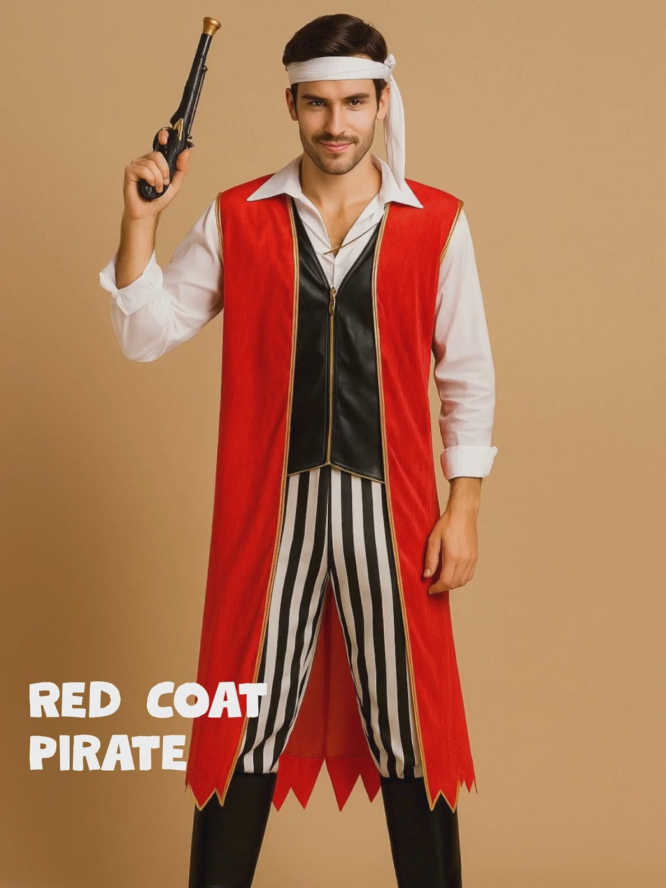 Red Coat Pirate Adult Halloween Costume Fancy Dress Up