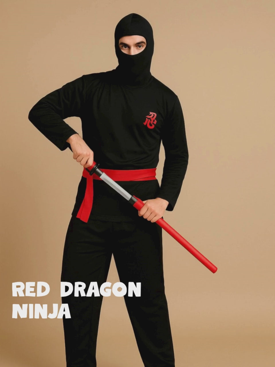 Red Dragon Ninja Adults Halloween Costume Fancy Dress Up