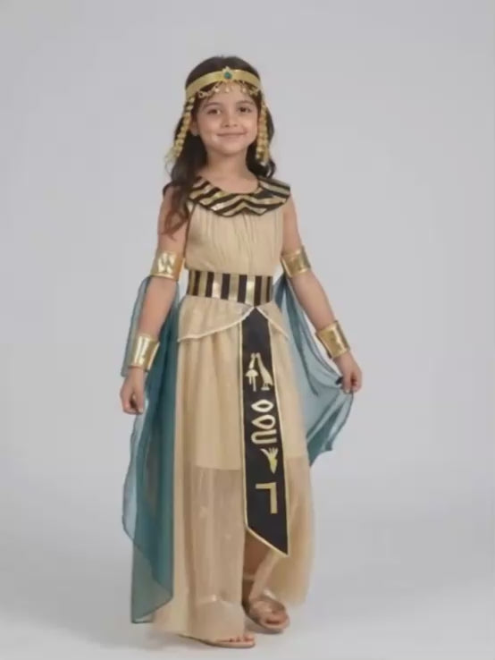 Gold & Green Egyptian Girl, Kids Halloween Costume Fancy Dress Up