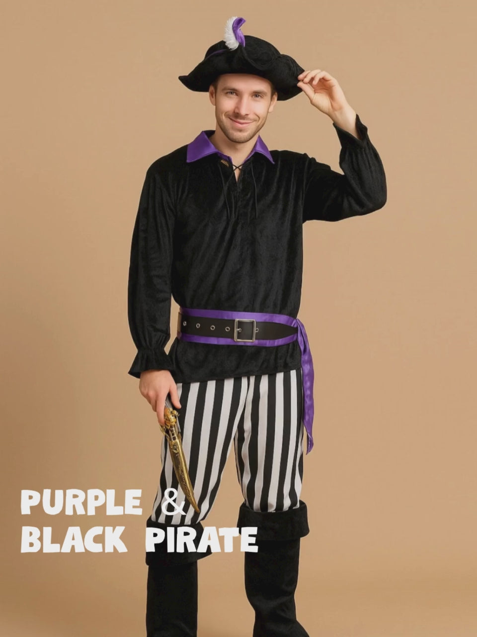 Purple & Black Pirate Adult Halloween Costume Fancy Dress Up