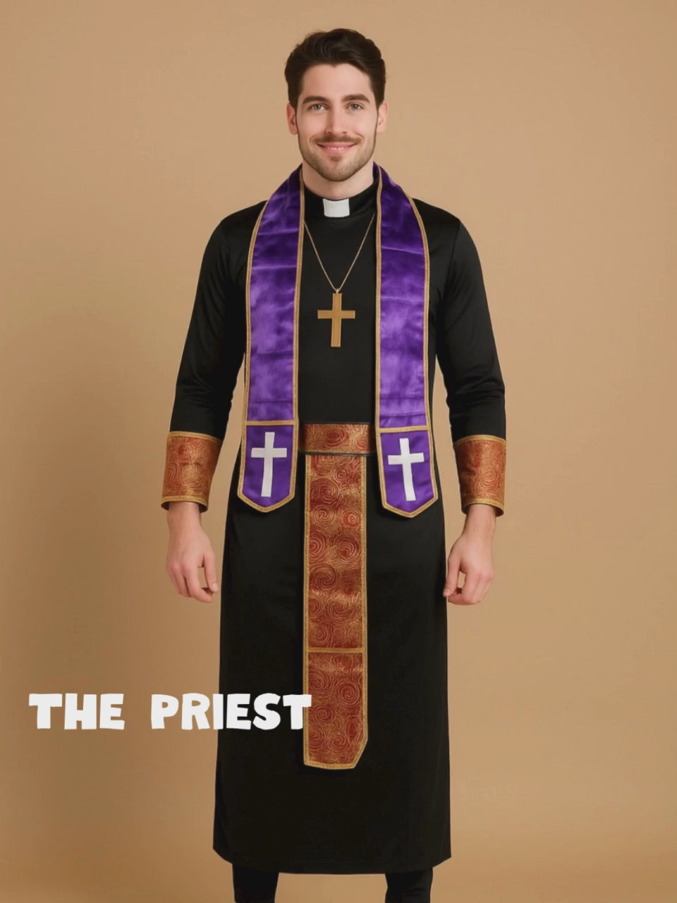 The Priest , Purple & Black Adults Halloween Costume Fancy Dress Up