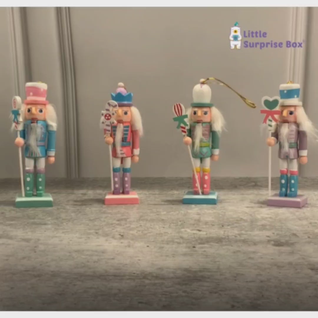 Pastel Candy theme,set of 4 Wooden Nutcrackers Christmas Tree Ornaments