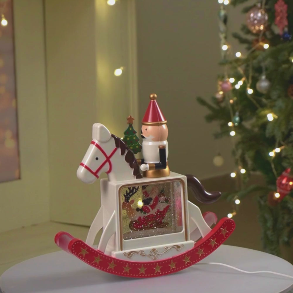 Rocking Nutcracker with Tree with Musical Glitter Water &  Lights, Christmas Home Décor