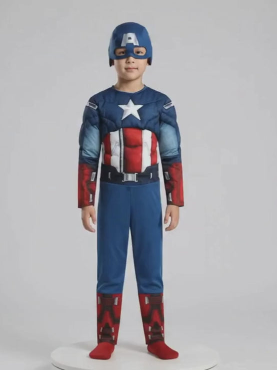 Blue Muscle Superhero Kids Halloween Costume