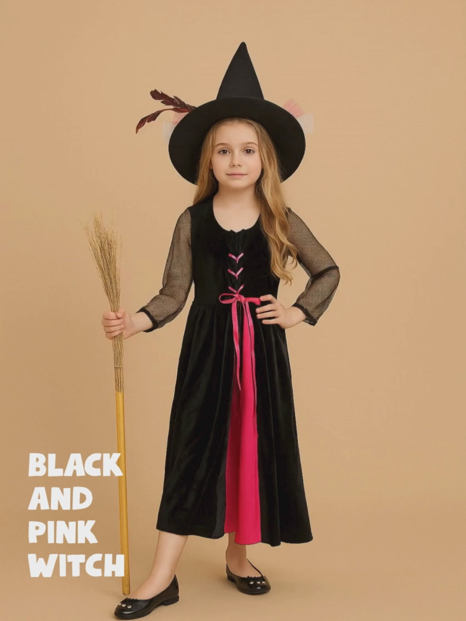 Black and Pink Witch , Kids Halloween Costume Fancy Dress Up
