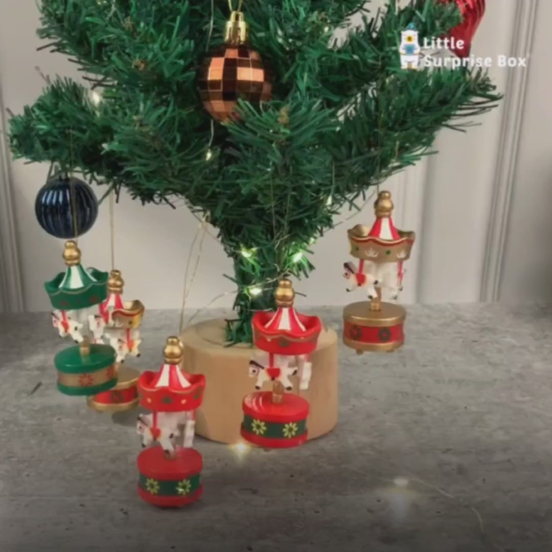 Wooden Carousel set of 6, Christmas Tree Ornaments