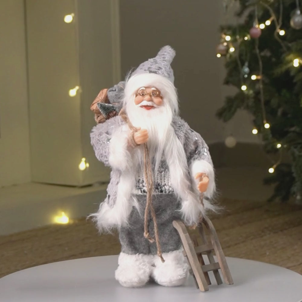 12 inches Grey Shiny hanging sledge Santa , Christmas Home and Table Décor