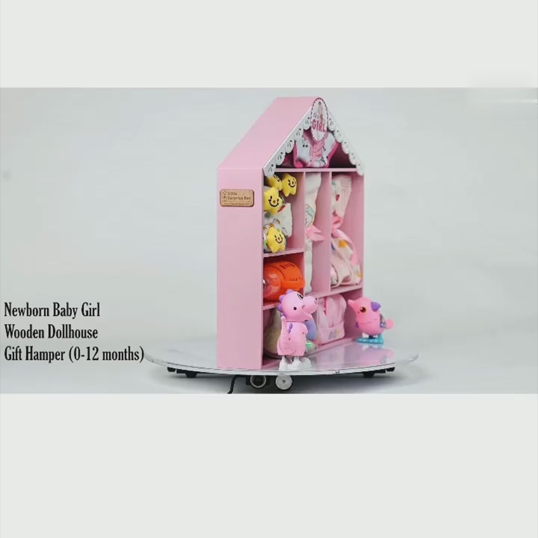 Newborn Baby Girl Wooden Dollhouse Gift Hamper (0-12 months)