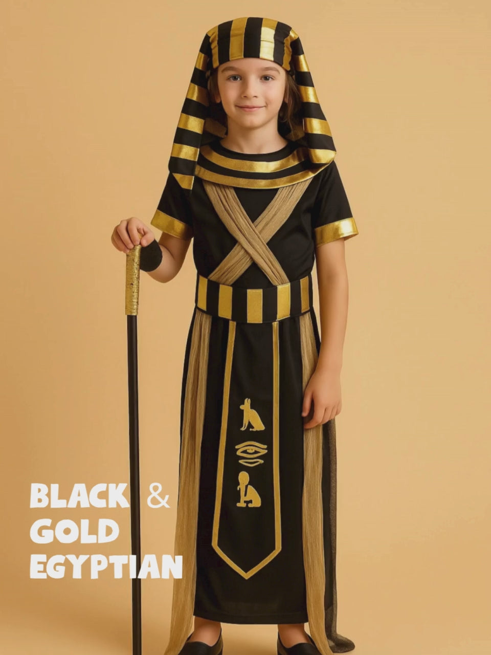 Black & Gold Egyptian Boy, Kids Halloween Costume Dress Up