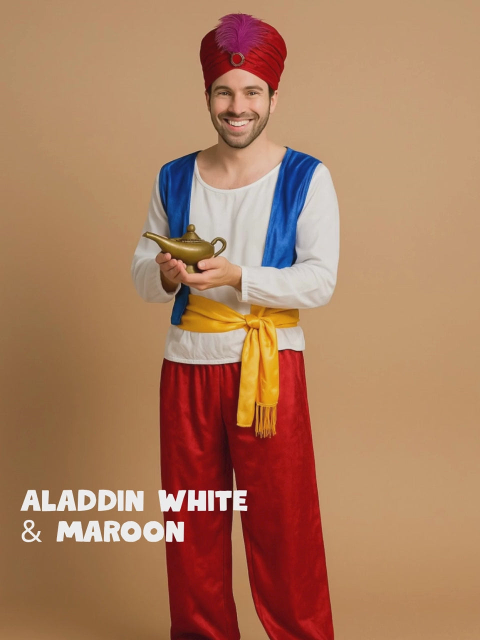 Aladdin White and Maroon Adults Halloween Costume Fancy Dress Up