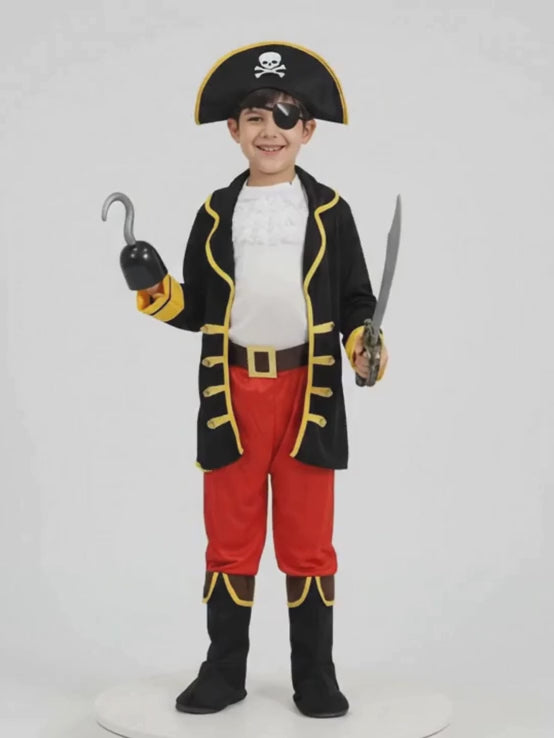 Black Coat one eye Pirate , Kids Halloween Costume Fancy Dress Up
