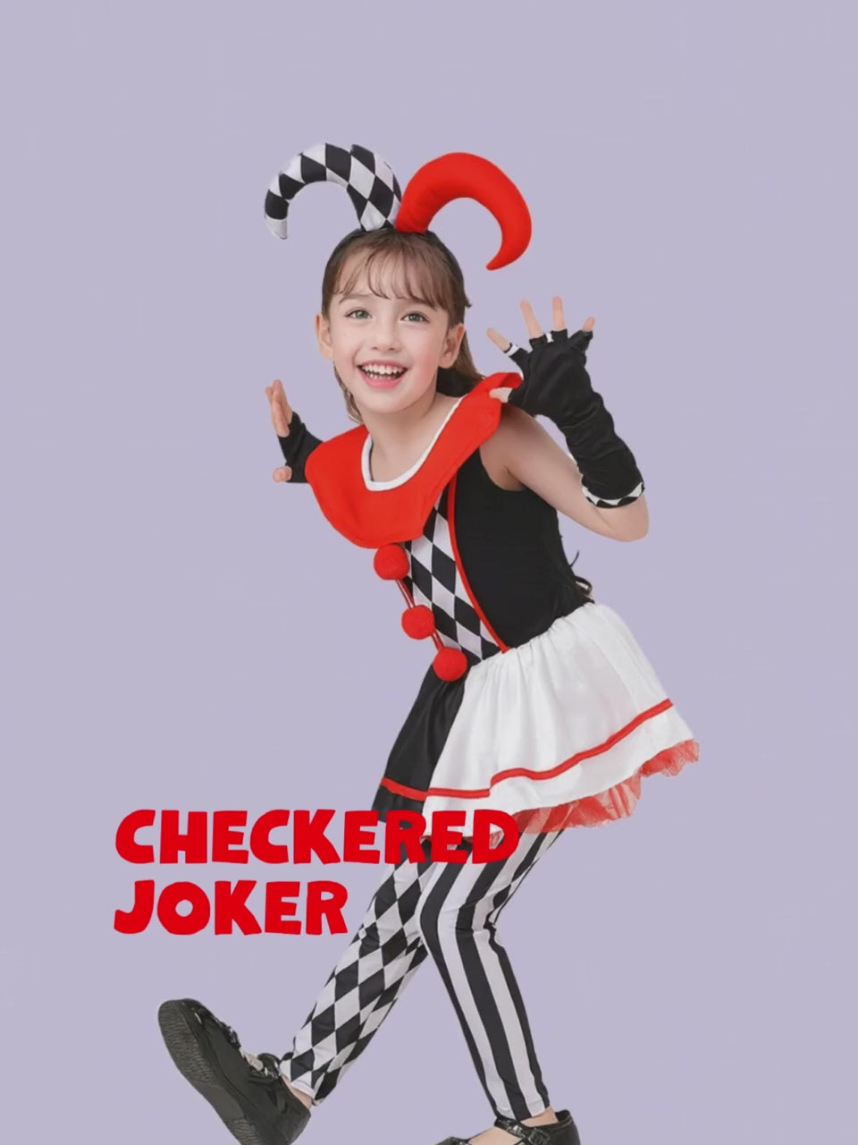 Black & White checkered Joker Jester ,Kids Halloween Costume Dress Up