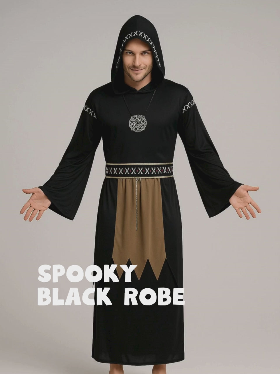 Spooky Black Robe Adult Halloween costume Fancy Dress Up