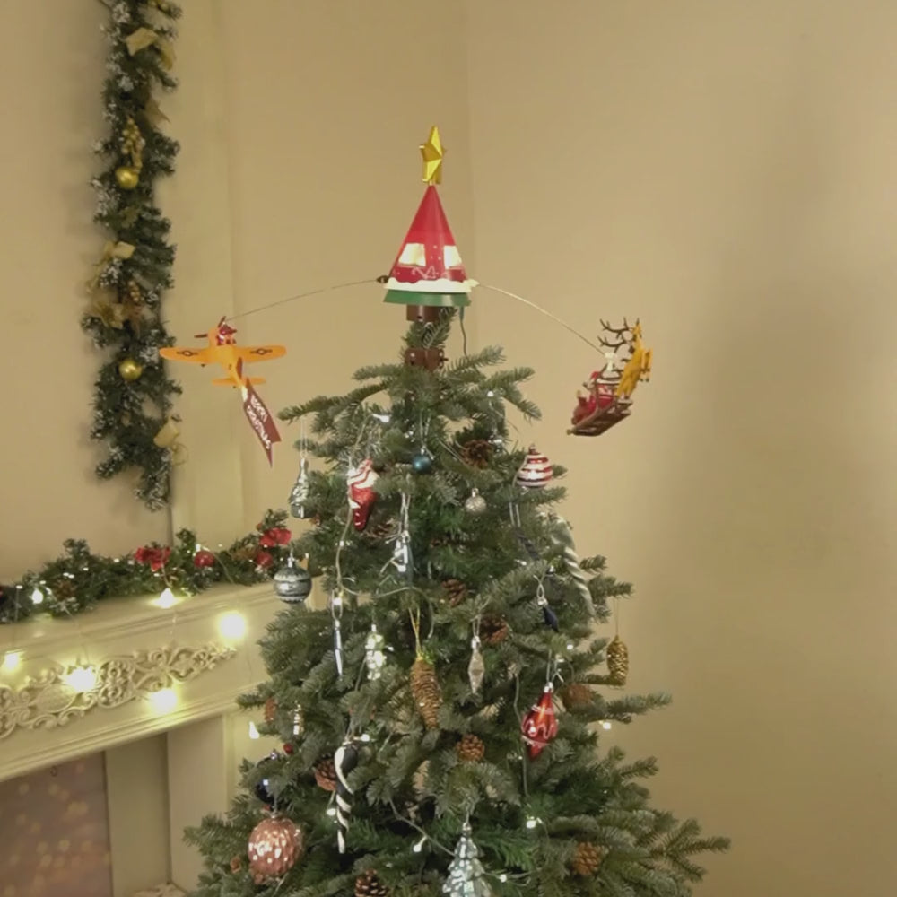 Dual Plane and Santa Carriage Rotating Christmas Tree Animated Topper.