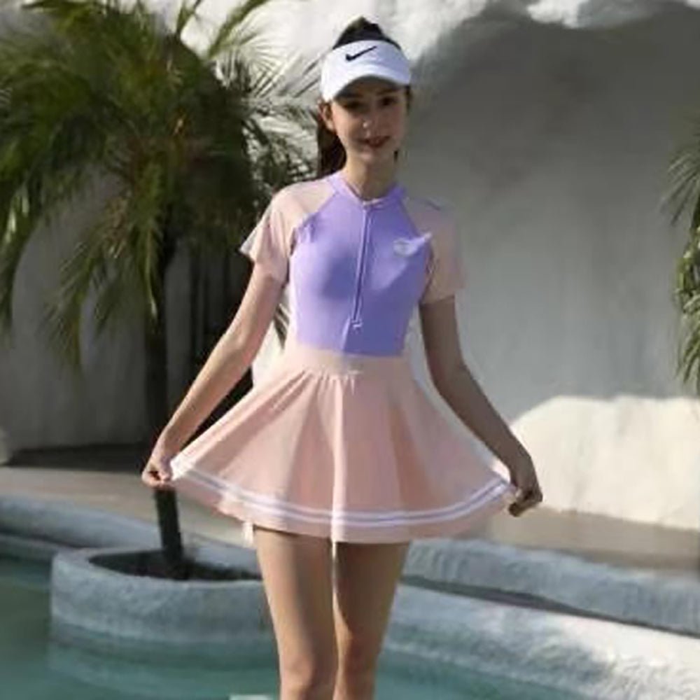 Purple and Peach color Block frock style Swimwear for Teens - Little Surprise BoxPurple and Peach color Block frock style Swimwear for Teens - Little Surprise BoxPurple and Peach color Block frock style Swimwear for Teens