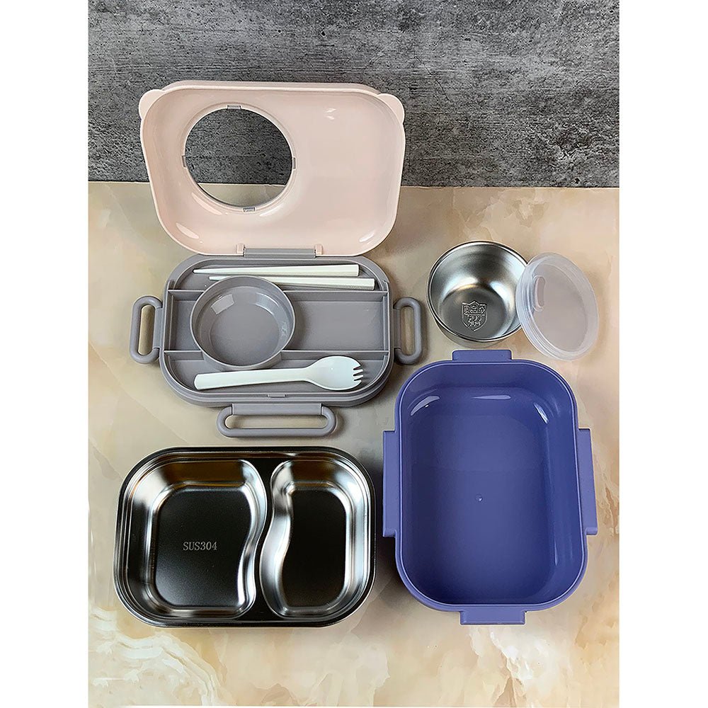 Purple Bunny Ear themed Stainless Steel Lunch Box with Bowl, chopsticks & Fork. - Little Surprise BoxPurple Bunny Ear themed Stainless Steel Lunch Box with Bowl, chopsticks & Fork.