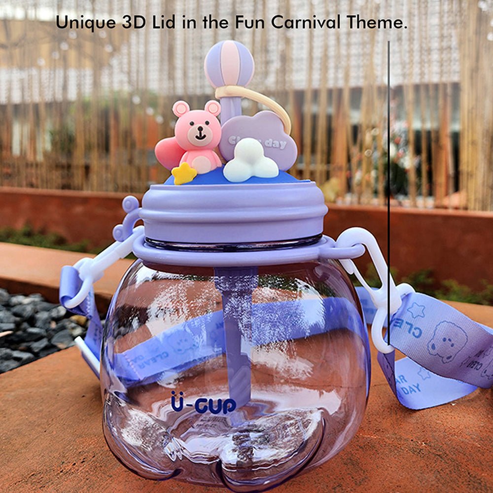 Purple Carnival theme Kids Water Bottle, 1000ml - Little Surprise BoxPurple Carnival theme Kids Water Bottle, 1000ml