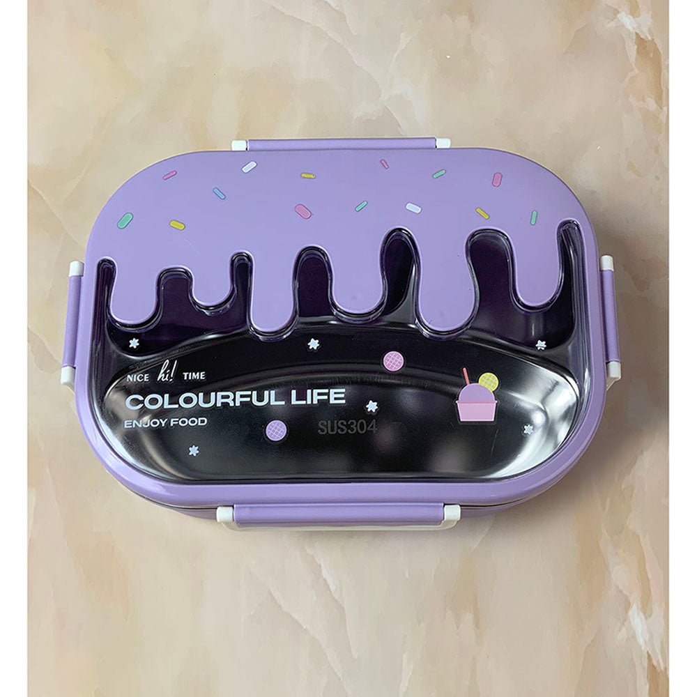 Purple Icecream Drip Big Size Stainless Steel Lunch Box, 1300ml - Little Surprise BoxPurple Icecream Drip Big Size Stainless Steel Lunch Box, 1300ml