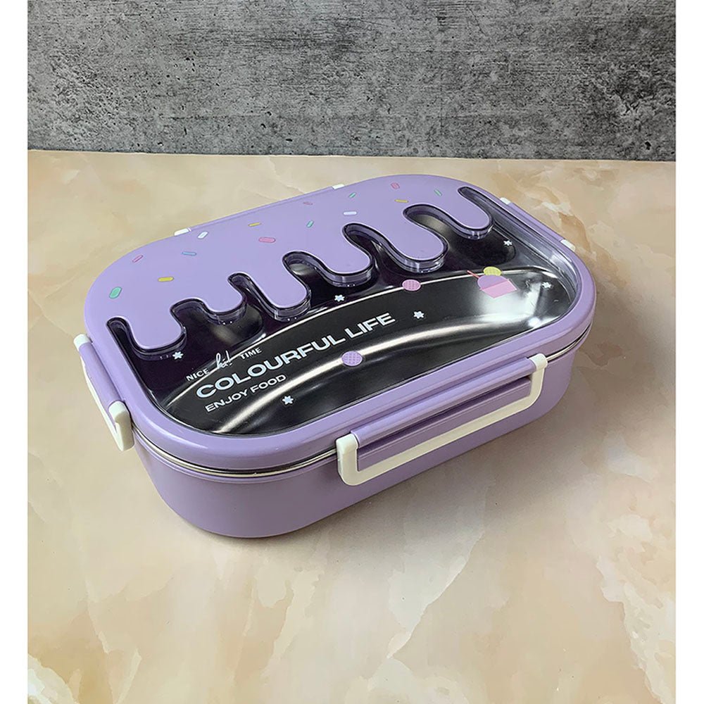 Purple Icecream Drip Big Size Stainless Steel Lunch Box, 1300ml - Little Surprise BoxPurple Icecream Drip Big Size Stainless Steel Lunch Box, 1300ml