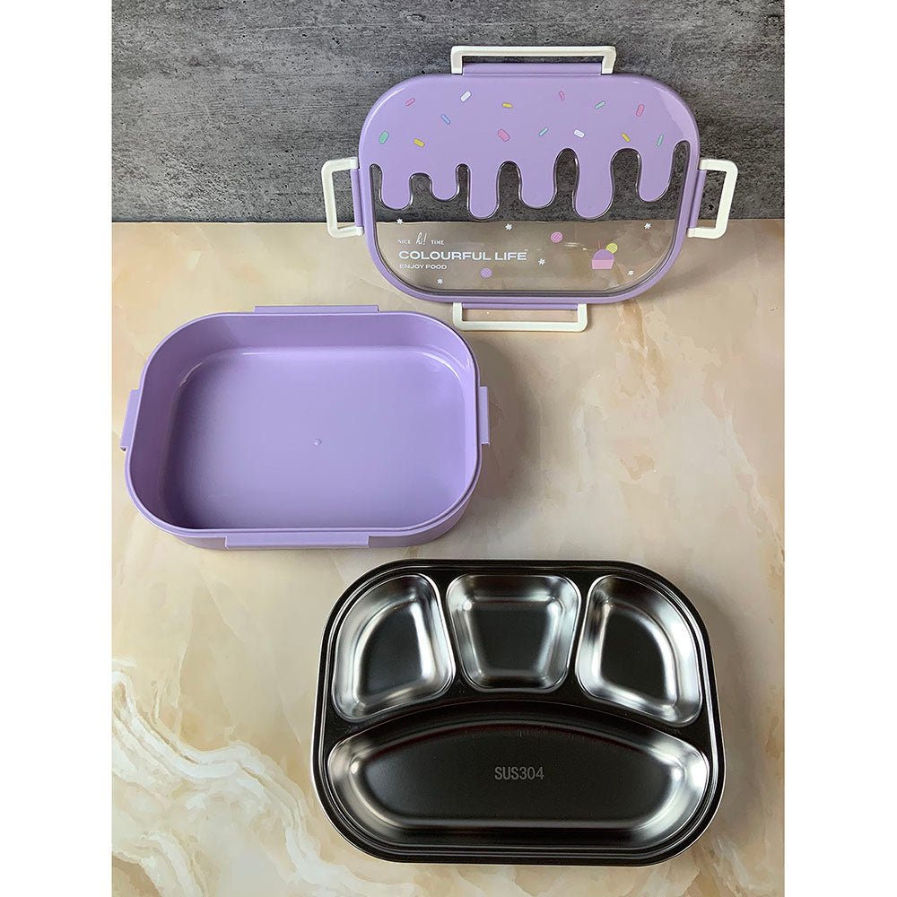 Purple Icecream Drip Big Size Stainless Steel Lunch Box, 1300ml - Little Surprise BoxPurple Icecream Drip Big Size Stainless Steel Lunch Box, 1300ml