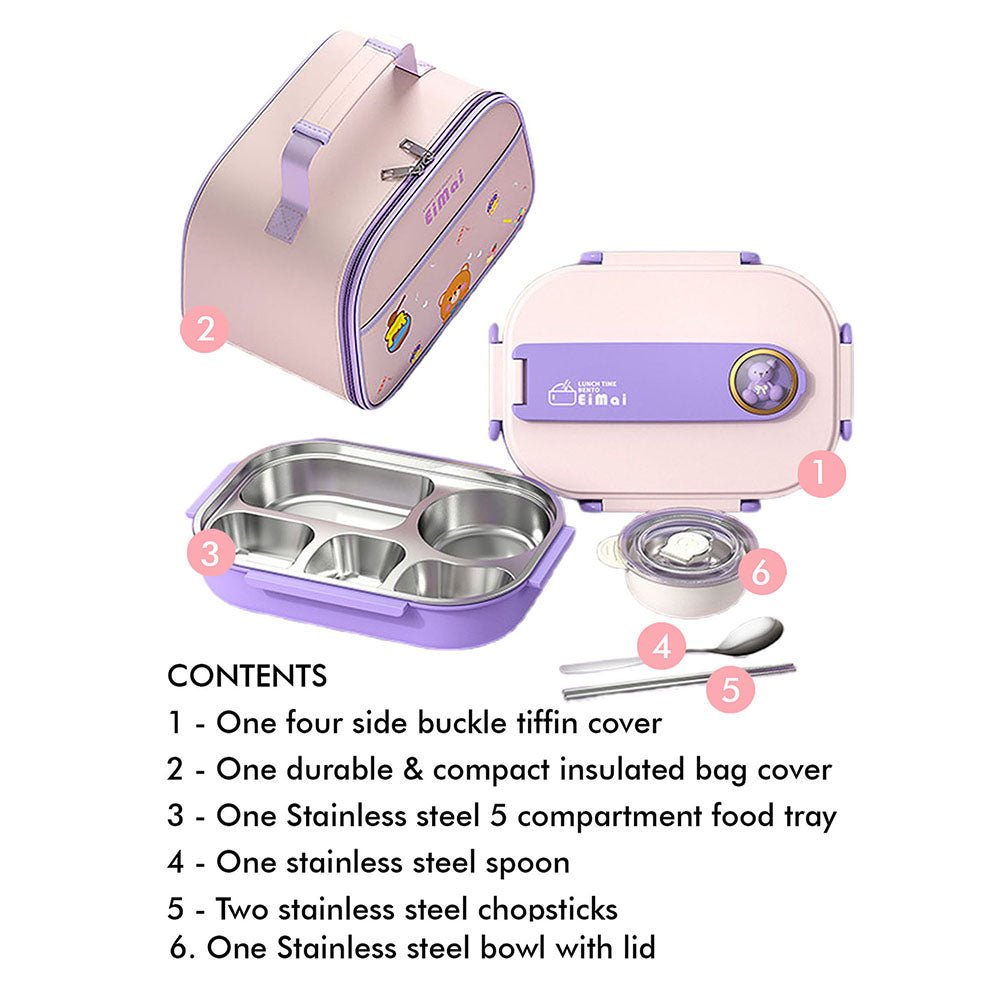 Purple Teddy Big Size Size Stainless Steel Lunch Box with Lunch Bag - Little Surprise BoxPurple Teddy Big Size Size Stainless Steel Lunch Box with Lunch Bag