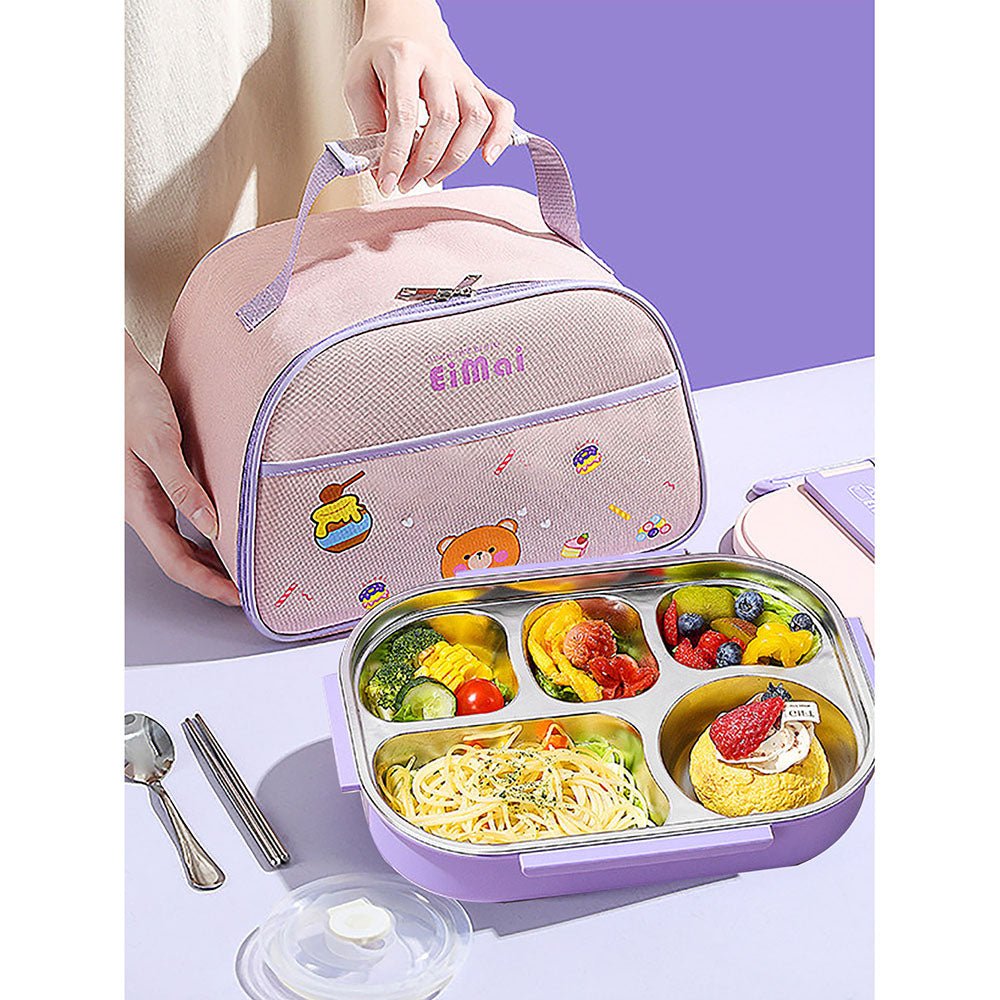 Purple Teddy Big Size Size Stainless Steel Lunch Box with Lunch Bag - Little Surprise BoxPurple Teddy Big Size Size Stainless Steel Lunch Box with Lunch Bag