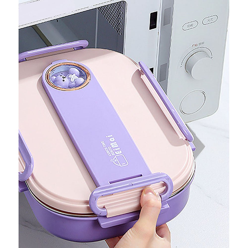 Purple Teddy Big Size Size Stainless Steel Lunch Box with Lunch Bag - Little Surprise BoxPurple Teddy Big Size Size Stainless Steel Lunch Box with Lunch Bag