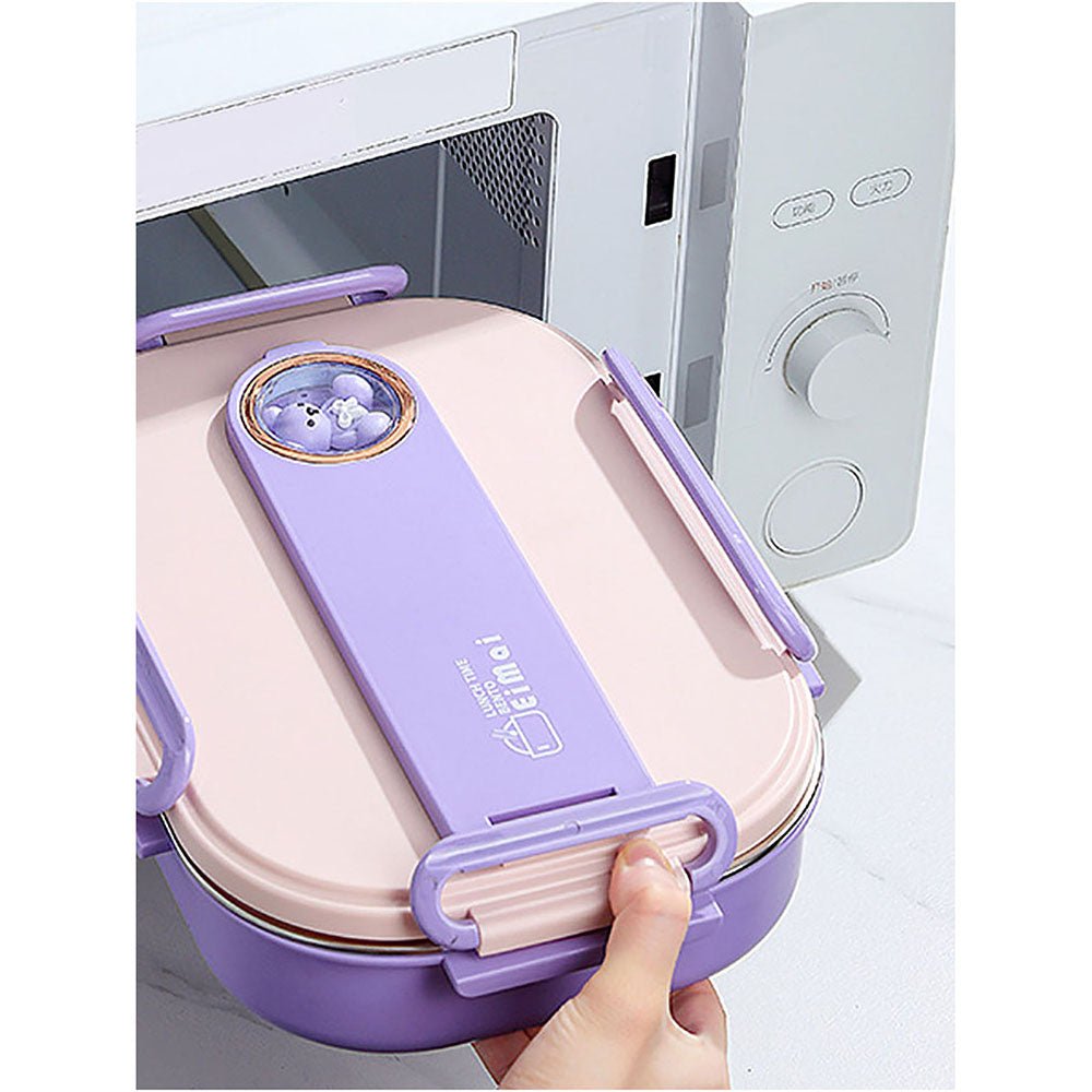 Purple Teddy Medium Size Size Stainless Steel Lunch Box with Lunch Bag - Little Surprise BoxPurple Teddy Medium Size Size Stainless Steel Lunch Box with Lunch Bag