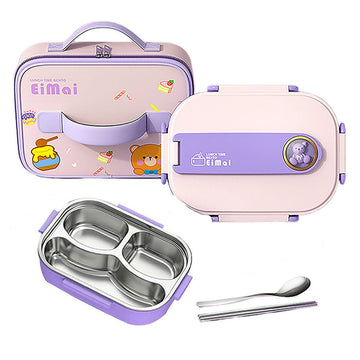 Purple Teddy Medium Size Size Stainless Steel Lunch Box with Lunch Bag - Little Surprise BoxPurple Teddy Medium Size Size Stainless Steel Lunch Box with Lunch Bag