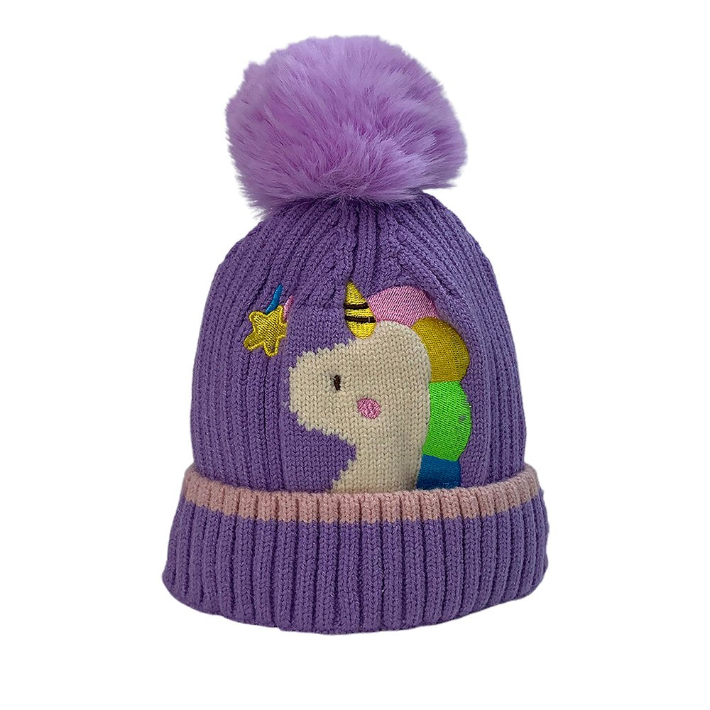 Purple Unicorn Pompom Winter Cap & matching Neck Muffler 2pcs Set, 3 - 8yrs - Little Surprise BoxPurple Unicorn Pompom Winter Cap & matching Neck Muffler 2pcs Set, 3 - 8yrs