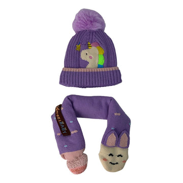 Purple Unicorn Pompom Winter Cap & matching Neck Muffler 2pcs Set, 3 - 8yrs - Little Surprise BoxPurple Unicorn Pompom Winter Cap & matching Neck Muffler 2pcs Set, 3 - 8yrs