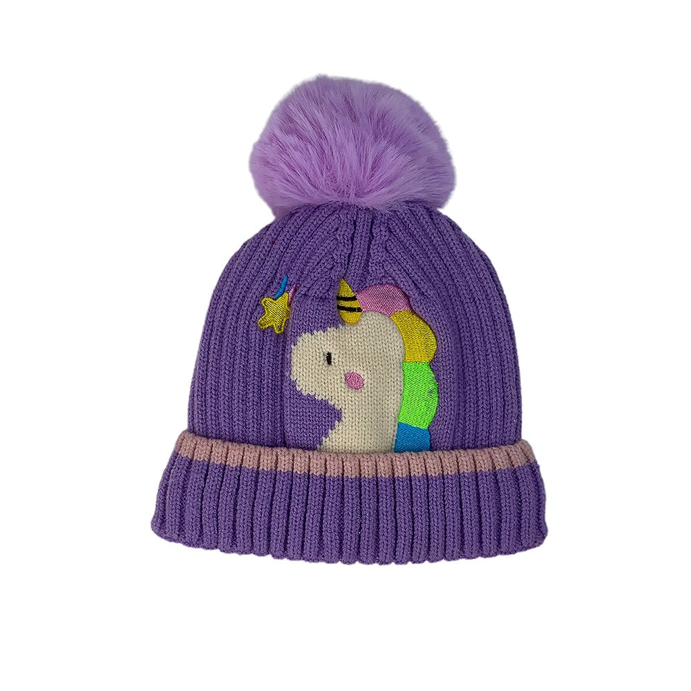 Purple Unicorn Pompom Winter Cap & matching Neck Muffler 2pcs Set, 3 - 8yrs - Little Surprise BoxPurple Unicorn Pompom Winter Cap & matching Neck Muffler 2pcs Set, 3 - 8yrs