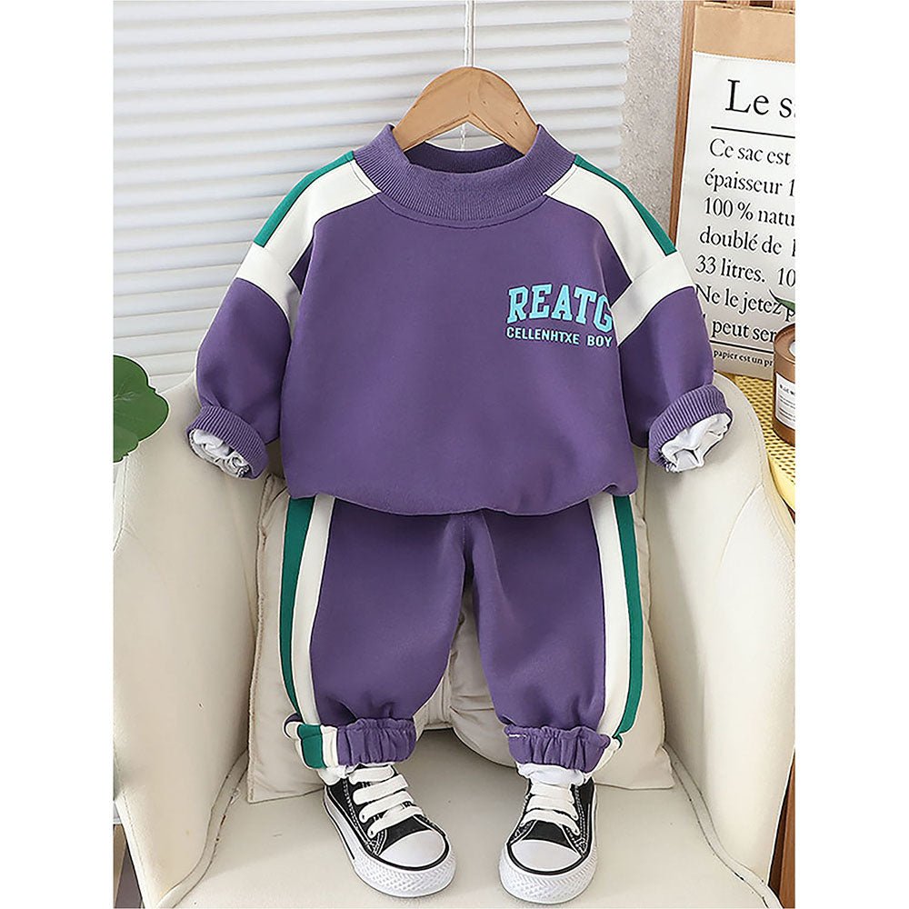 Purple/Cream Stripes 2 pcs Track Suit set for Toddlers/Kids - Little Surprise BoxPurple/Cream Stripes 2 pcs Track Suit set for Toddlers/Kids