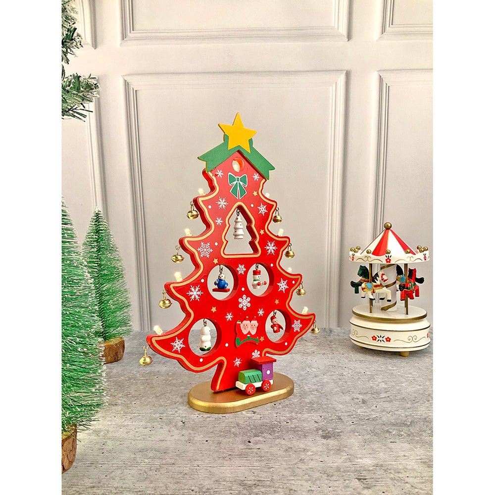 Red DIY Wooden Christmas Tree with LED Light, Christmas Table Décor - Little Surprise BoxRed DIY Wooden Christmas Tree with LED Light, Christmas Table Décor