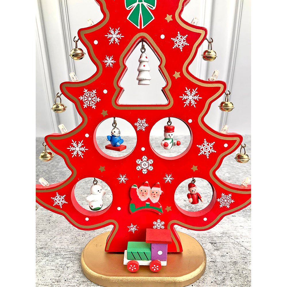 Red DIY Wooden Christmas Tree with LED Light, Christmas Table Décor - Little Surprise BoxRed DIY Wooden Christmas Tree with LED Light, Christmas Table Décor