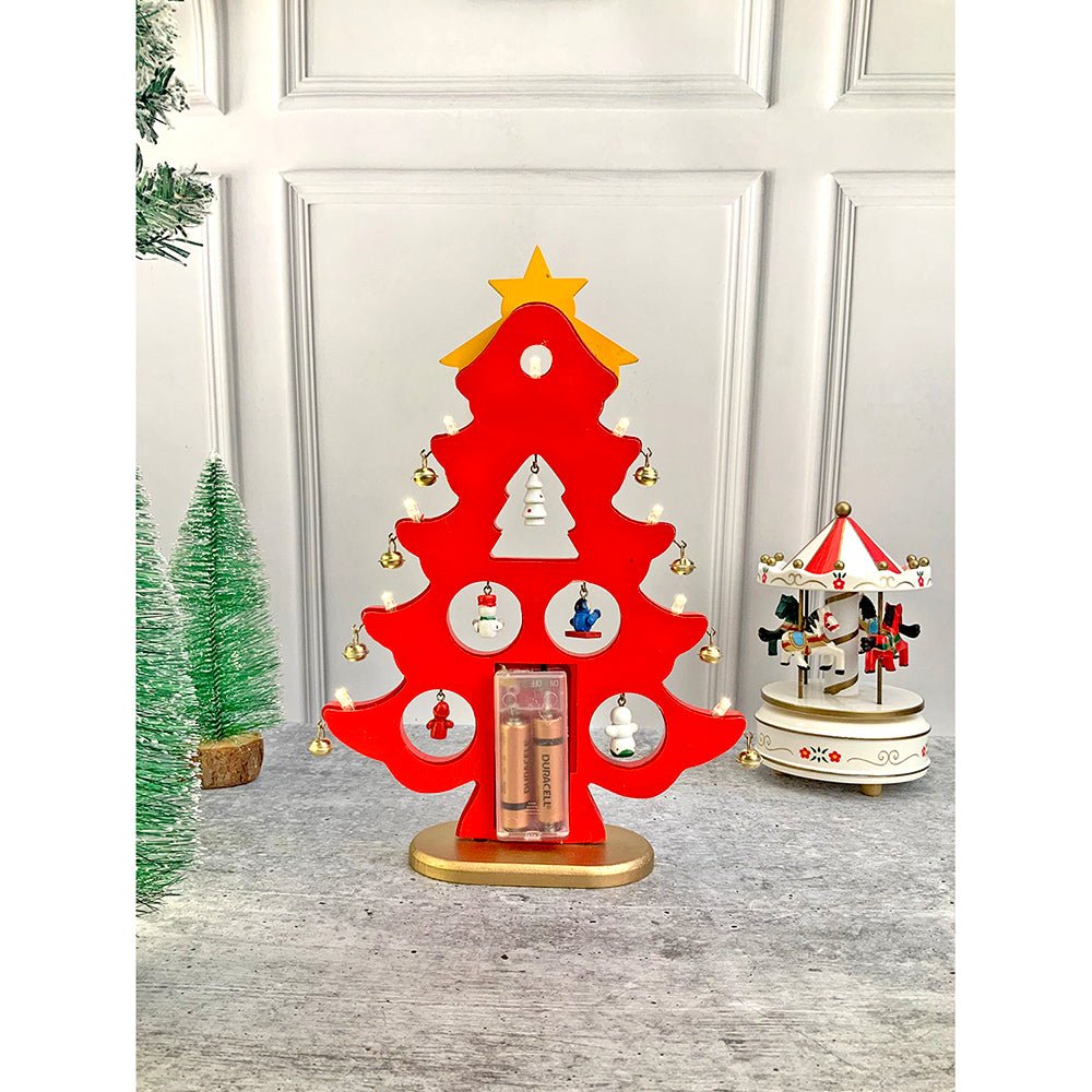 Red DIY Wooden Christmas Tree with LED Light, Christmas Table Décor - Little Surprise BoxRed DIY Wooden Christmas Tree with LED Light, Christmas Table Décor