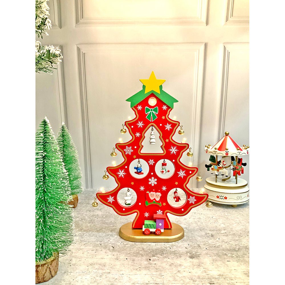 Red DIY Wooden Christmas Tree with LED Light, Christmas Table Décor - Little Surprise BoxRed DIY Wooden Christmas Tree with LED Light, Christmas Table Décor