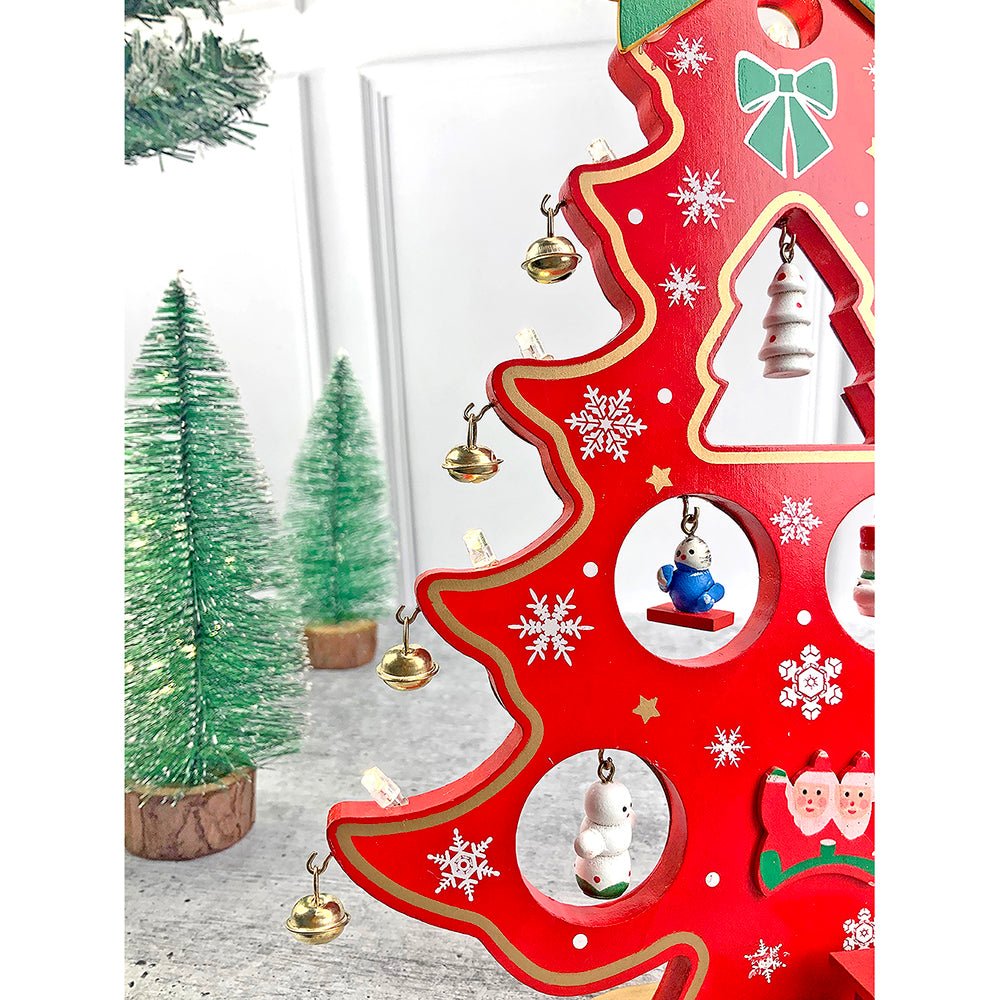 Red DIY Wooden Christmas Tree with LED Light, Christmas Table Décor - Little Surprise BoxRed DIY Wooden Christmas Tree with LED Light, Christmas Table Décor