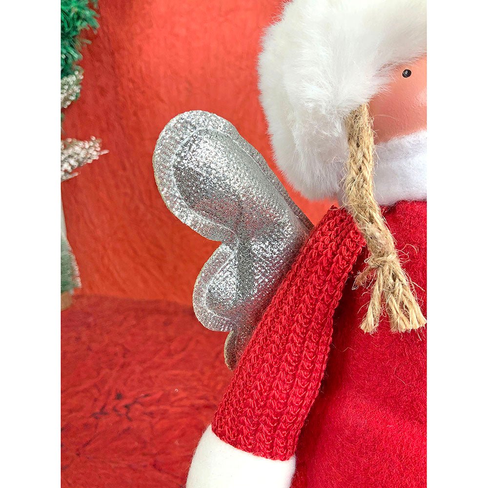 Red Pants Christmas Angel with Glitter Silver Wings Christmas Table Décor - Little Surprise BoxRed Pants Christmas Angel with Glitter Silver Wings Christmas Table Décor